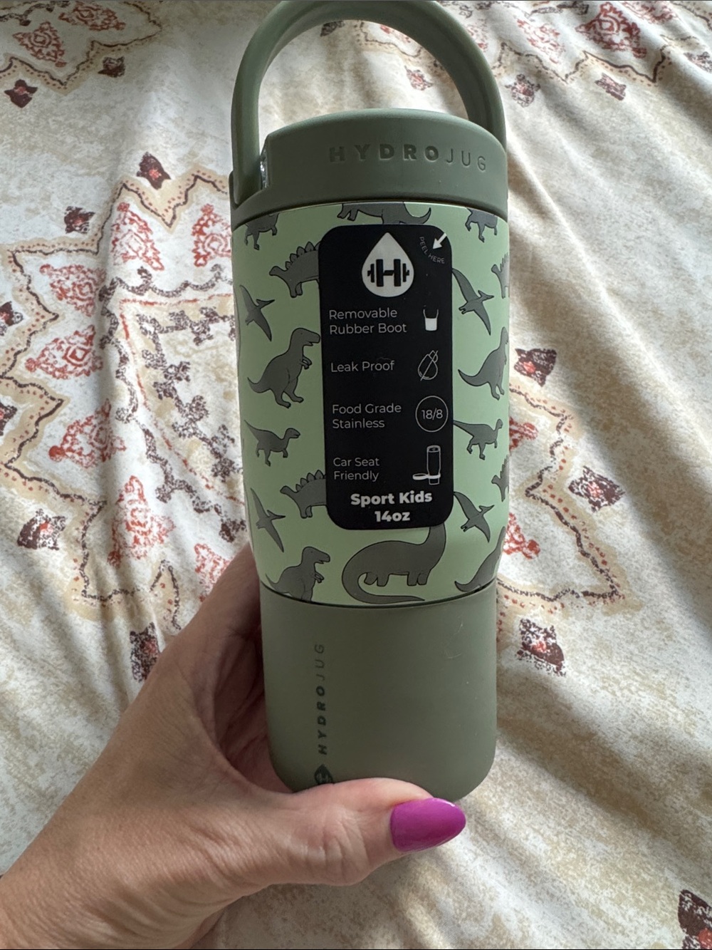 HydroJug Sport Kids 14oz Reptile Print Water Bottle - Sage Green